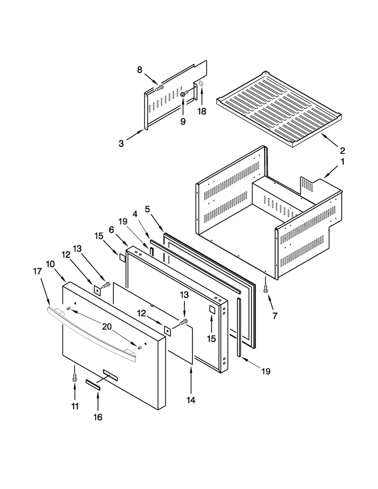 Lower Drawer Parts Diagram and Parts List for JUD24FRARS00  Jenn-Air Refrigerator