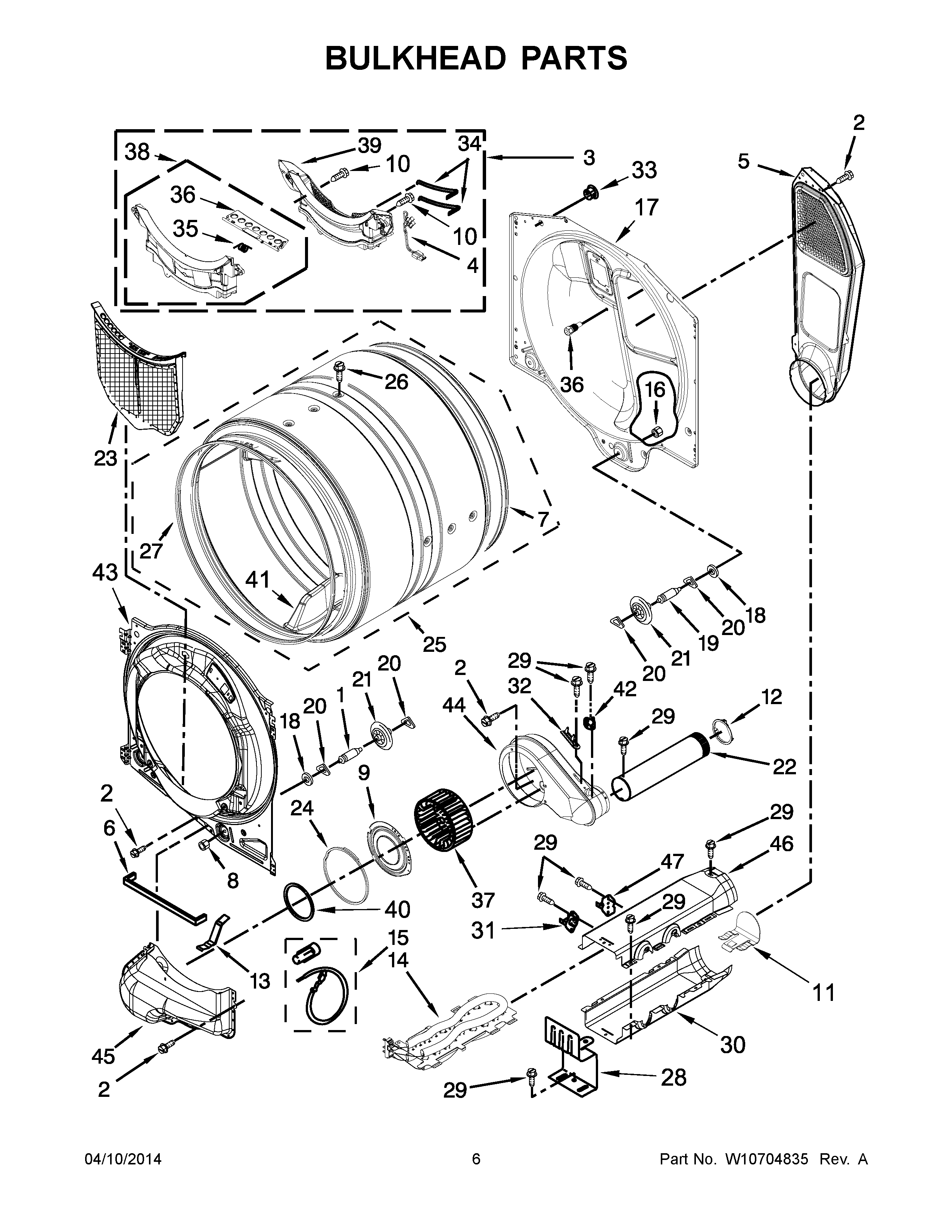 04 - BULKHEAD PARTS Diagram and Parts List for YNED5800DW0  Maytag Dryer