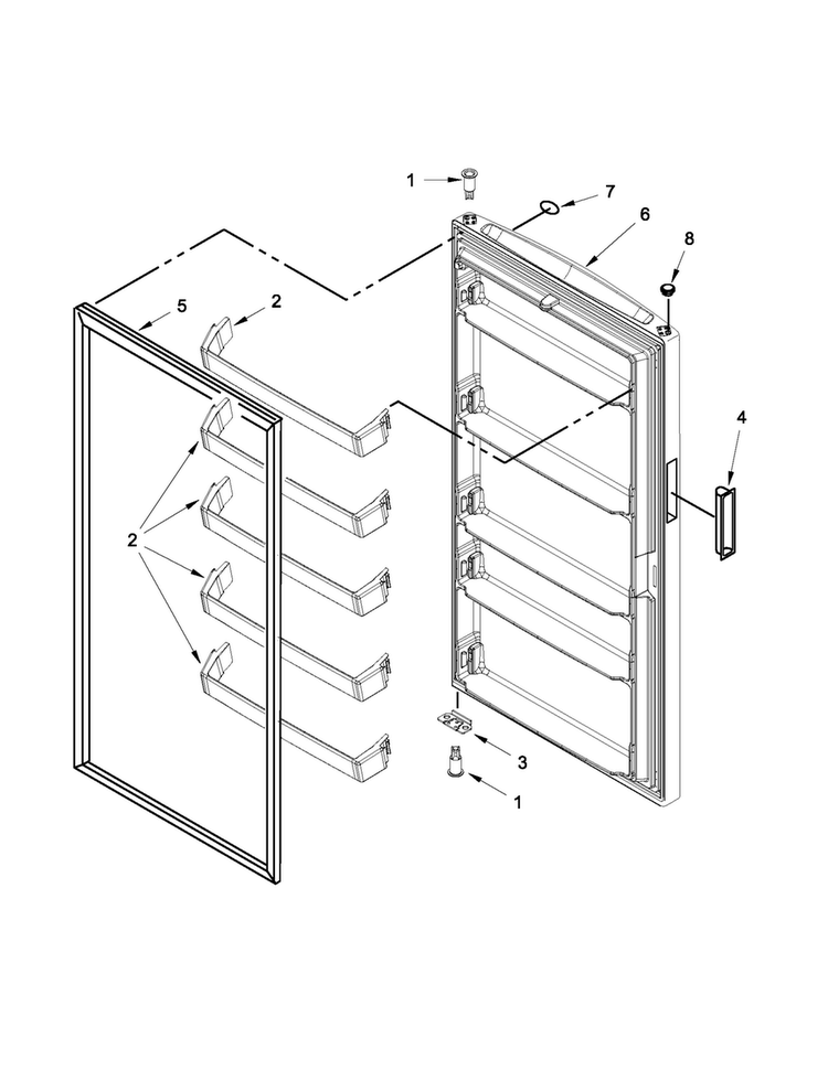 Door Parts Diagram and Parts List for MZF34X16DW00  Maytag Freezer