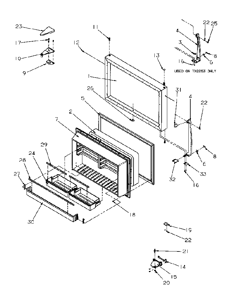 Freezer Door Diagram and Parts List for TX22S3L-P1196002WL  Amana Refrigerator