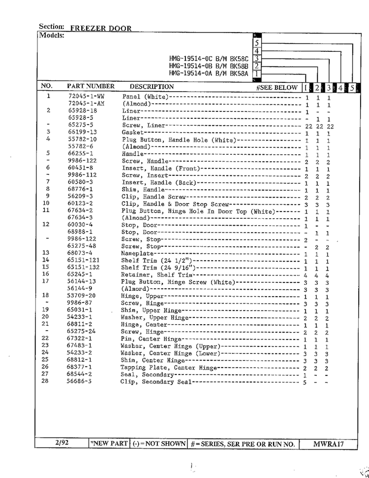 Freezer Door Page 2 Diagram and Parts List for 19514-0A  Admiral Refrigerator