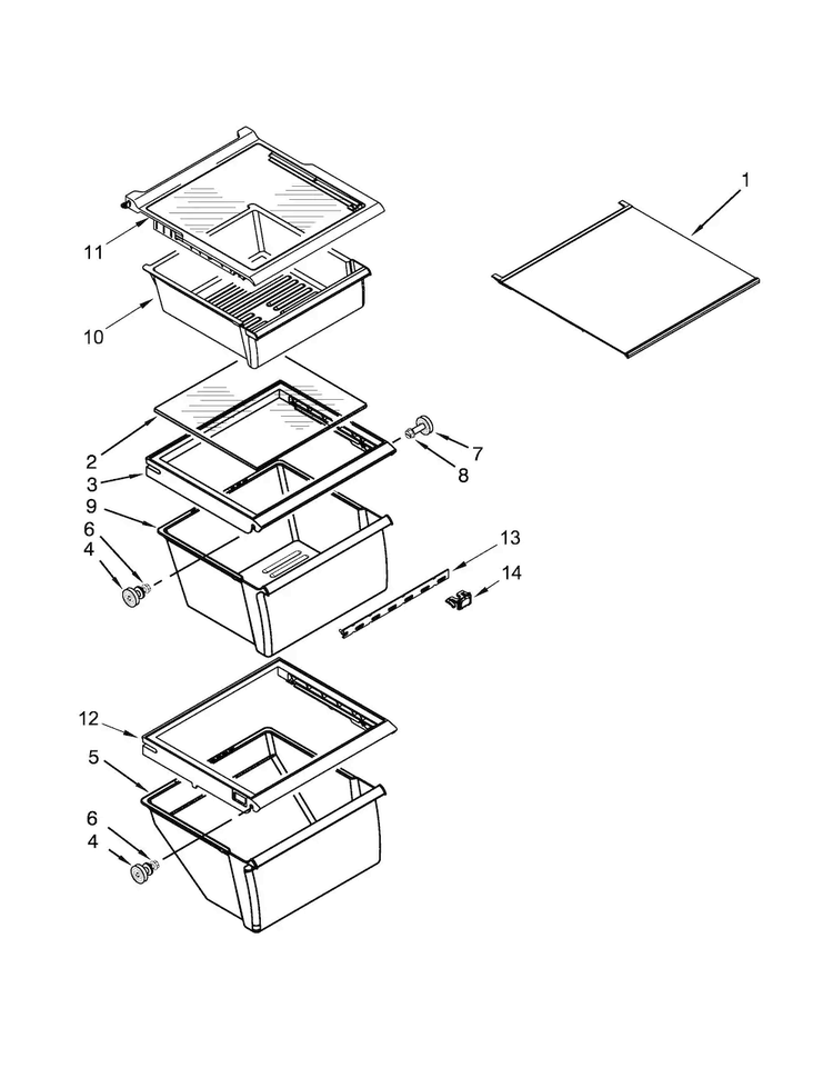 Refrigerator Shelf Parts Diagram and Parts List for MSF21D4MDE01  Maytag Refrigerator