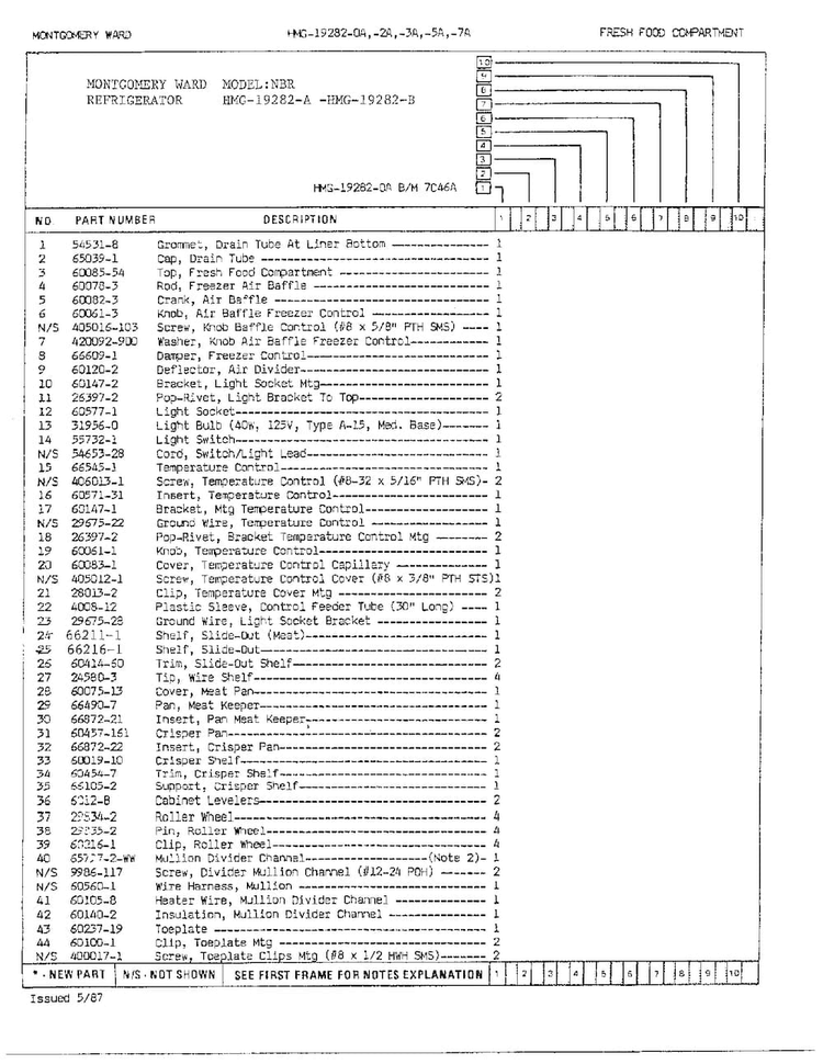 Fresh Food Compartment Page 2 Diagram and Parts List for 19282B  Admiral Refrigerator
