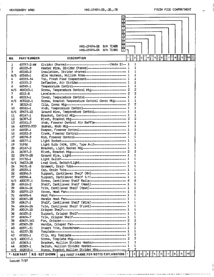 Fresh Food Compartment Page 2 Diagram and Parts List for 19494B  Admiral Refrigerator