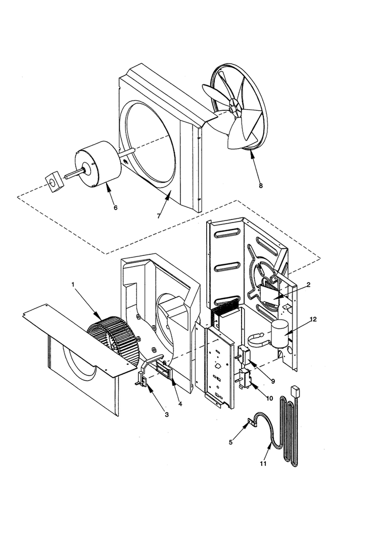 Fan And Control Assembly Diagram and Parts List for RC08090A1D PRC08090A1DA Amana Air Conditioner