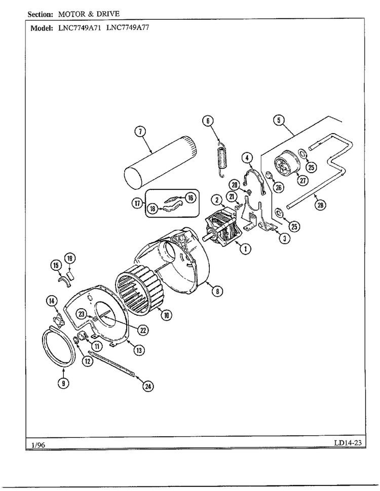 Motor Drive Diagram and Parts List for 7749A71  Norge Dryer