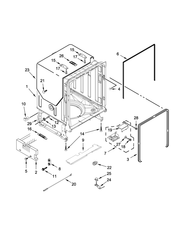 Tub And Frame Parts Diagram and Parts List for MDB8979SEZ1  Maytag Dishwasher