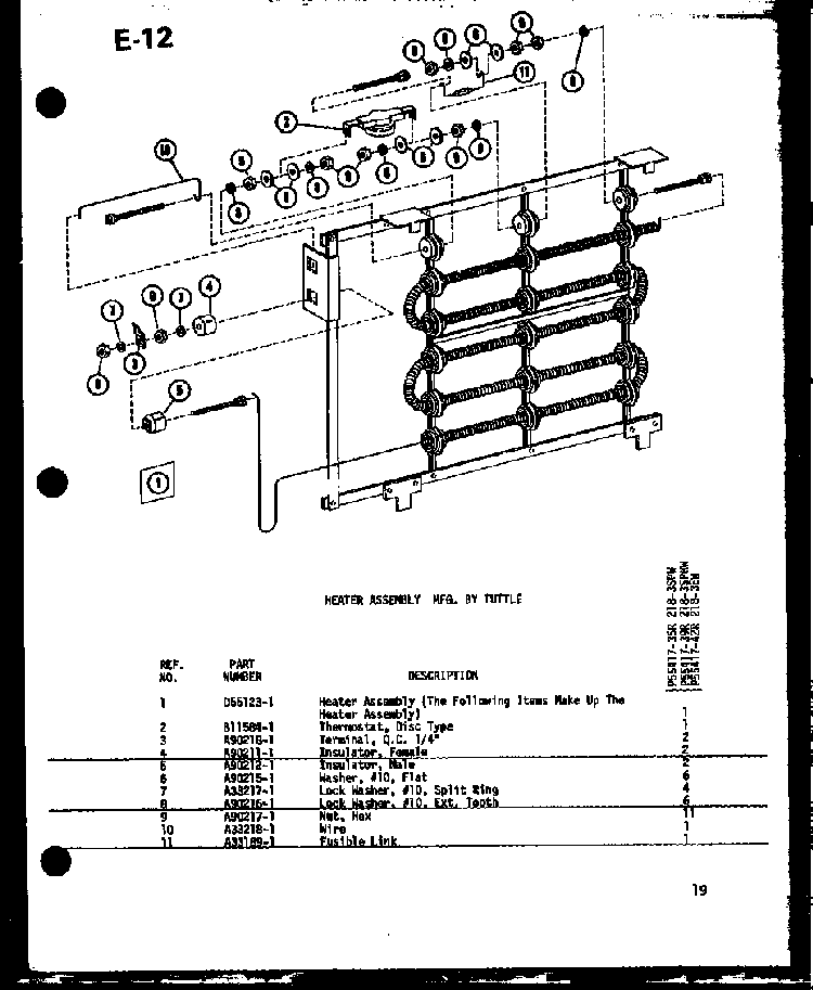 Heater Assembly Diagram and Parts List for 218-3EW P55417-42R Amana Air Conditioner