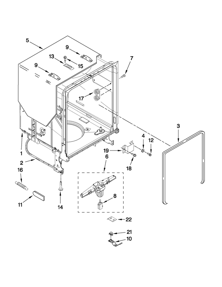 Tub And Frame Parts Diagram and Parts List for MDB6709AWW4  Maytag Dishwasher