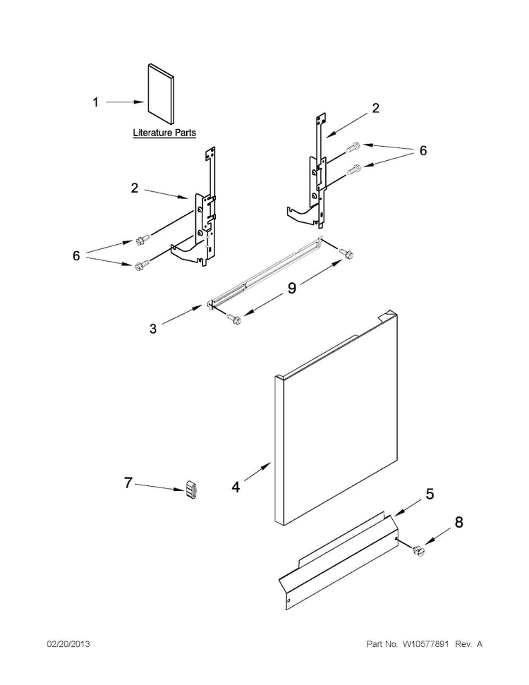 Door And Panel Parts Diagram and Parts List for ADB1100AWS0  Amana Dishwasher
