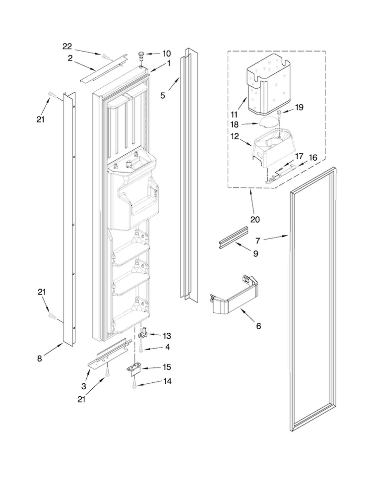 Freezer Door Parts Diagram and Parts List for JCB2582WEY00  Jenn-Air Refrigerator