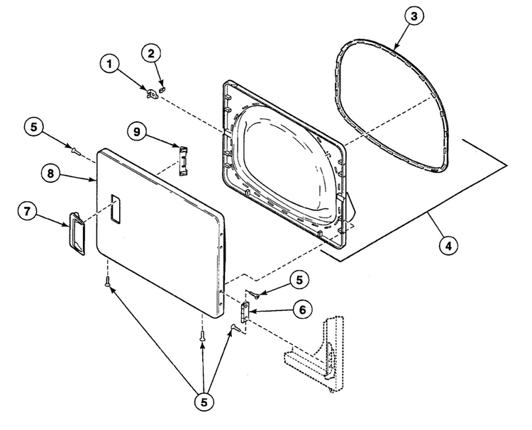 Door Assy Diagram and Parts List for SSEB07WJ1500  Speed Queen Dryer