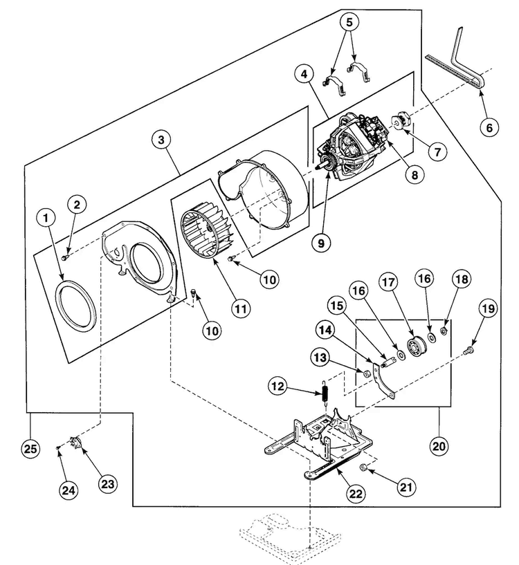 Motor Assy Diagram and Parts List for SDE107LF99L7  Speed Queen Dryer