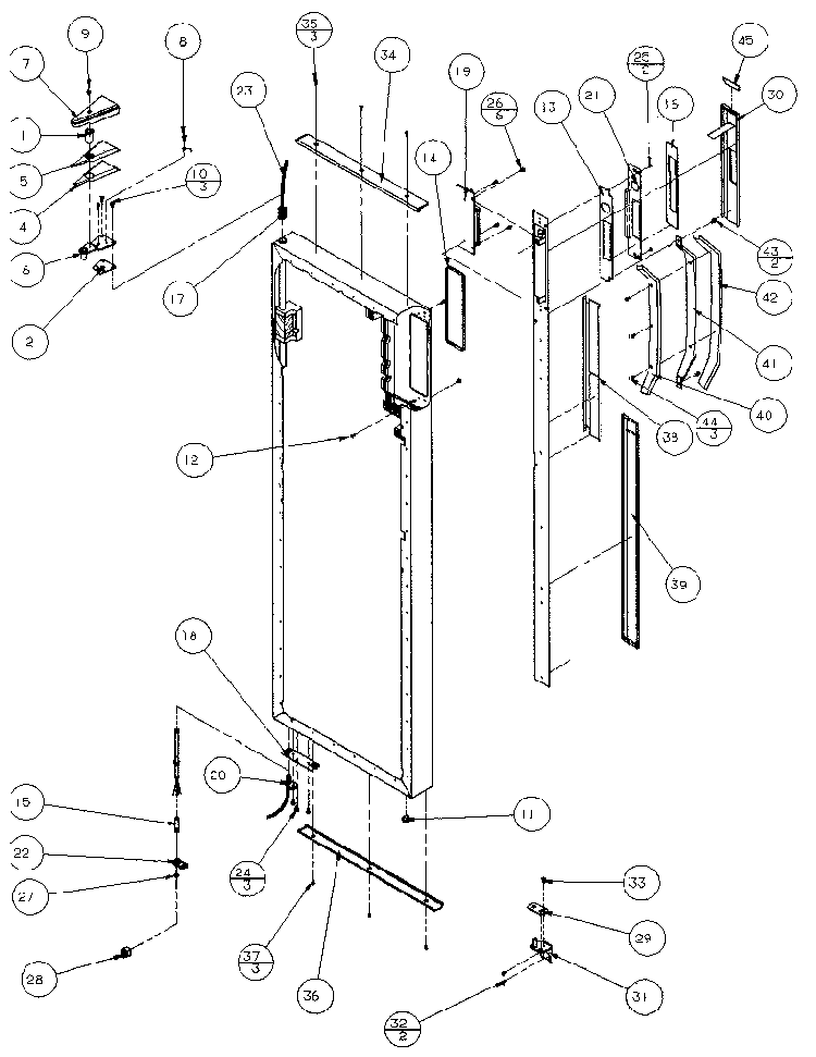 Refrigerator Door, Hinge, And Trim Diagram and Parts List for 36798-P1152602W  Amana Refrigerator