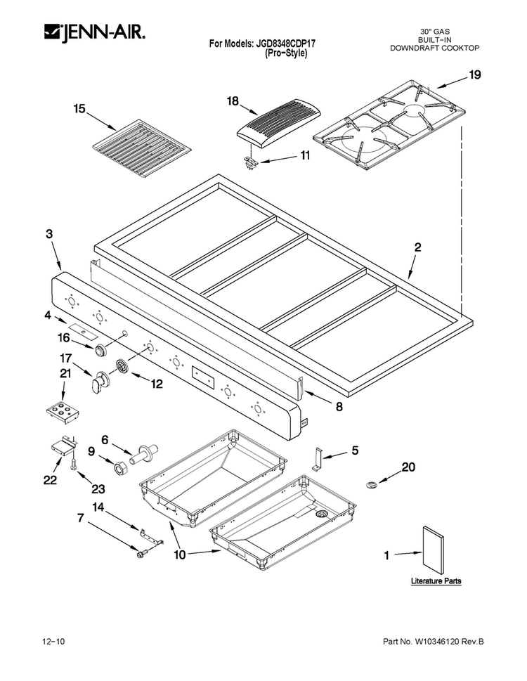 Cooktop Parts Diagram and Parts List for JGD8348CDP17  Jenn-Air Cooktop