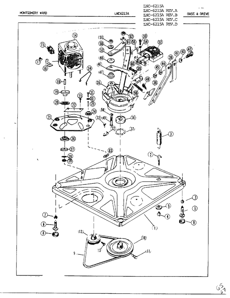 Base And Drive Diagram and Parts List for 6215A REV D Norge Washer