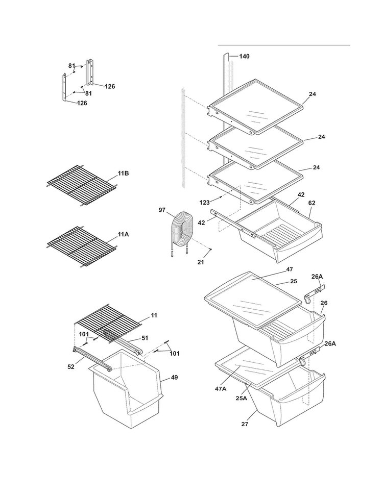 Shelves Diagram and Parts List for CRSH267LB5  Crosley Refrigerator