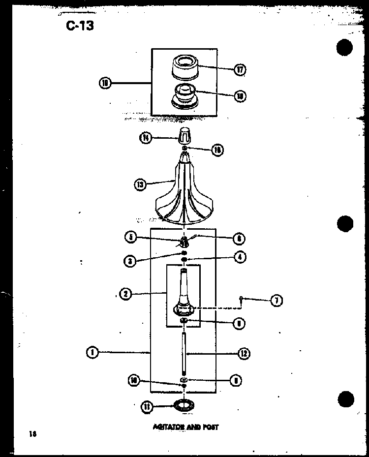Agitator And Post Diagram and Parts List for TAA300 P75751-12W Amana Washer