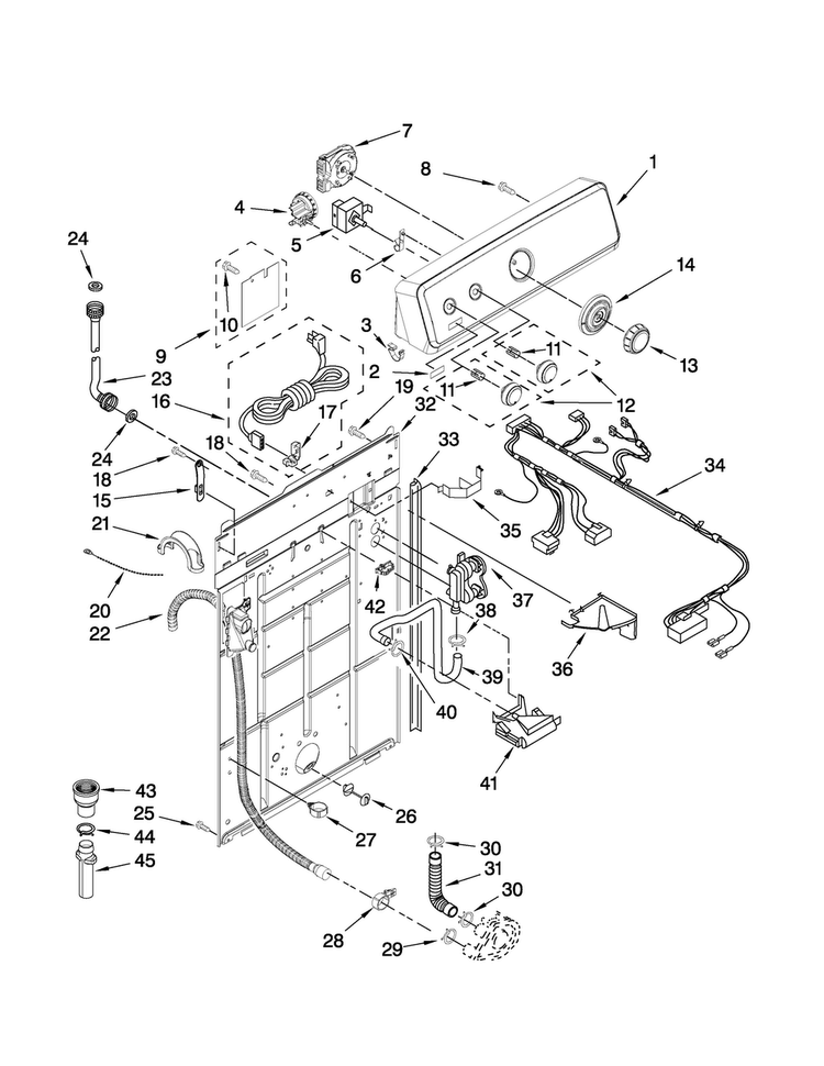 Controls And Rear Panel Parts Diagram and Parts List for 4KMTW5405TQ1  Maytag Washer