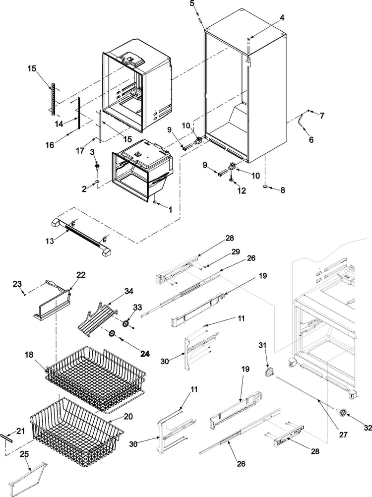 Interior Cabinet & Freezer Shelving Diagram and Parts List for ABL2222FES0  Amana Refrigerator