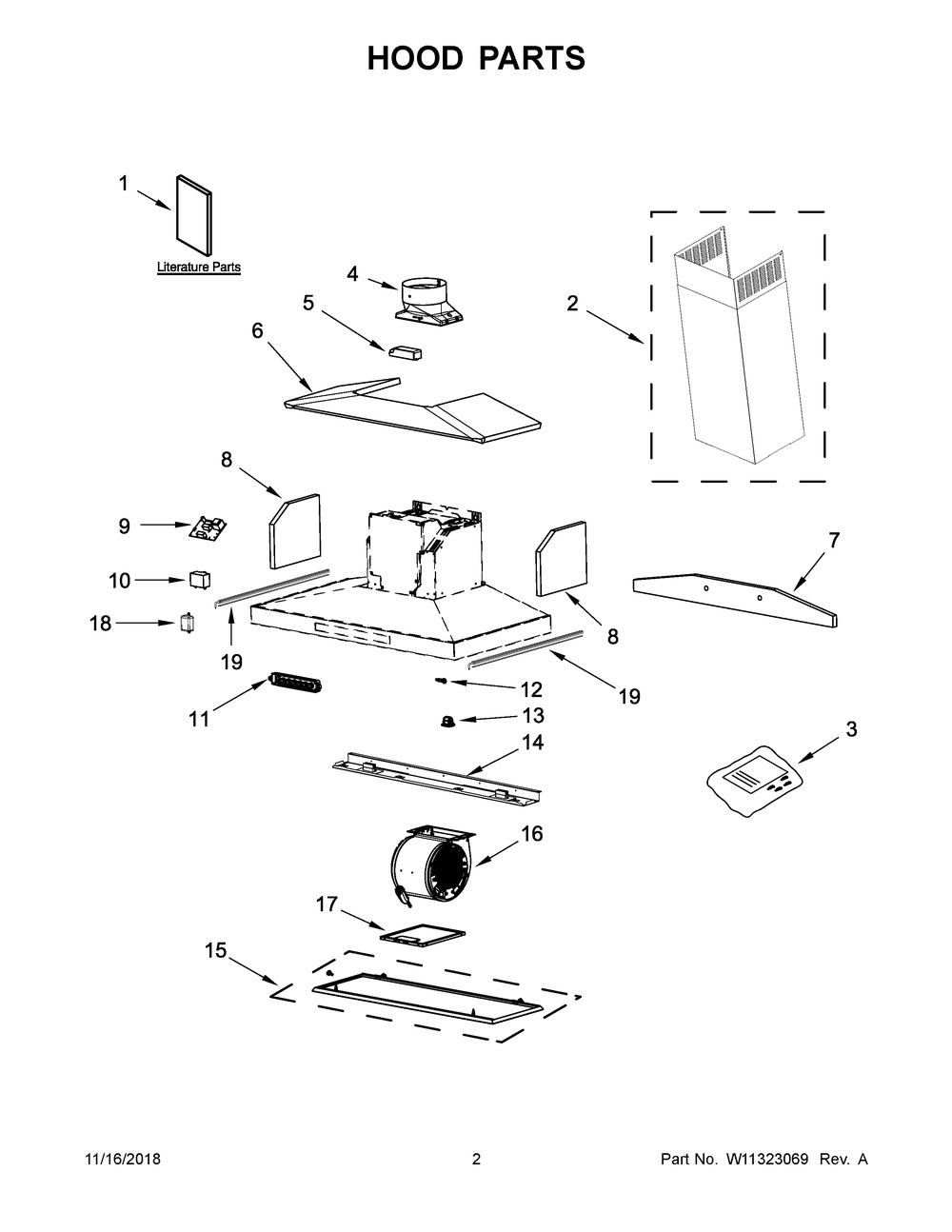 Hood Parts Diagram and Parts List for JXW8536DS1  Maytag Range Hood