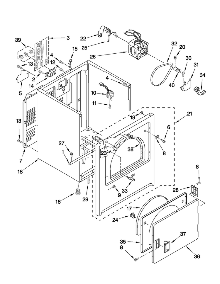 Cabinet Parts Diagram and Parts List for 4KMEDC405WQ1  Maytag Dryer