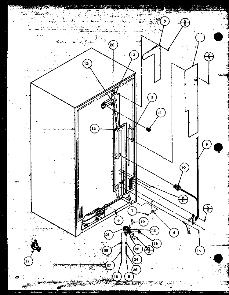 BACK OF UNIT Diagram and Parts List for SBD20MW P1120201W W Amana Refrigerator