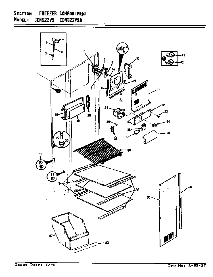 Freezer Compartment Diagram and Parts List for CDNS22V9A BR35A Maytag Refrigerator