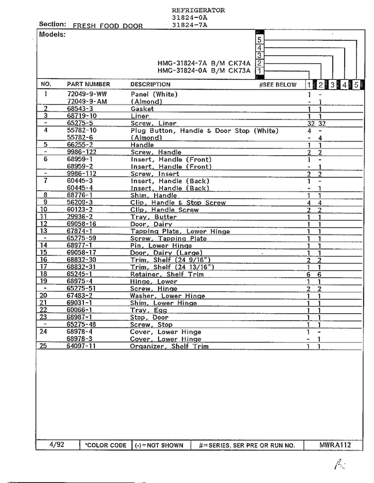 Fresh Food Door Page 2 Diagram and Parts List for 31824-0A  Admiral Refrigerator