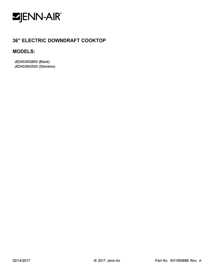 Cover Sheet Diagram and Parts List for JED4536GS00  Jenn-Air Cooktop