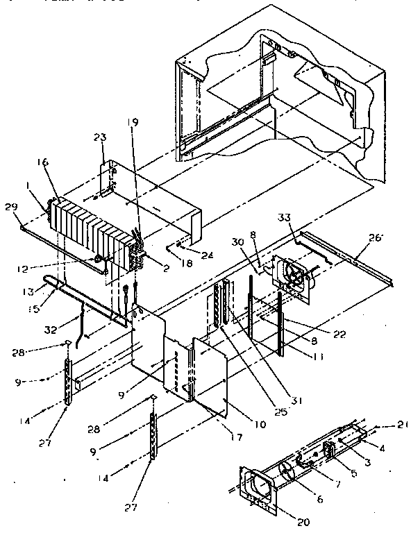 Evaporator Area Diagram and Parts List for TR21S4L-P1196103WW  Amana Refrigerator