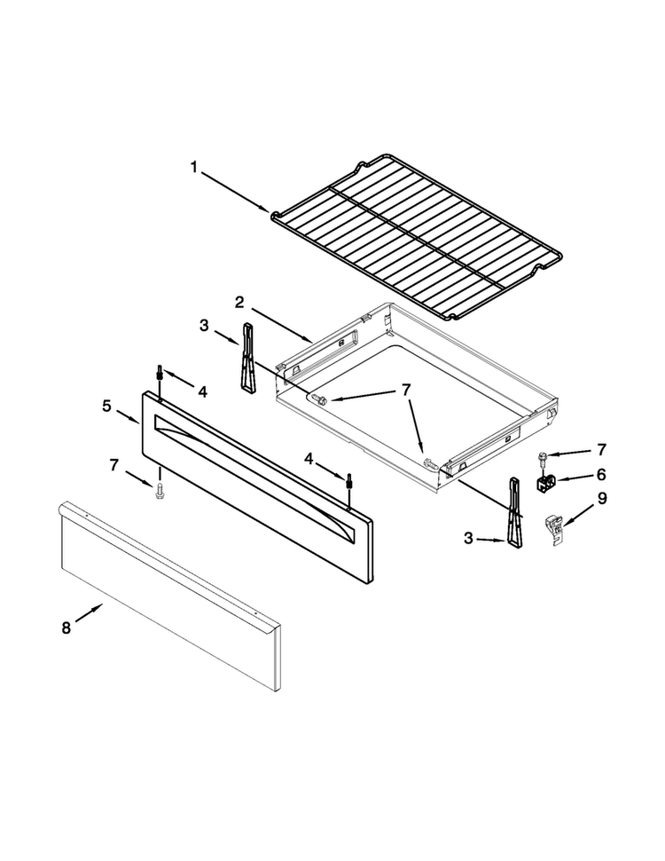 Drawer Parts Diagram and Parts List for MGR7662WB4  Maytag Range
