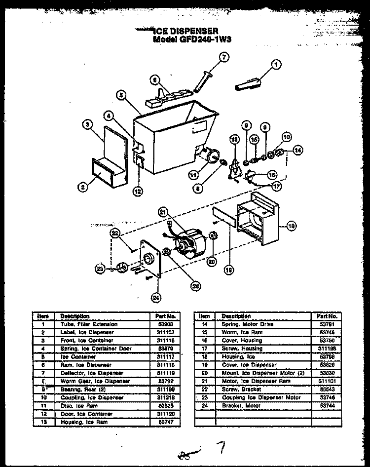 ICE DISPENSER Diagram and Parts List for GFD240-1L3 GFD24001L 3 Caloric Refrigerator