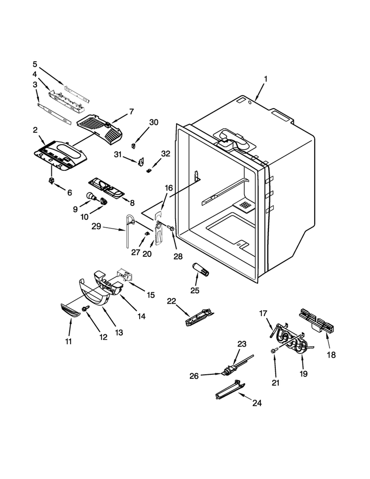 Refrigerator Liner Parts Diagram and Parts List for MFC2062DEM01  Maytag Refrigerator