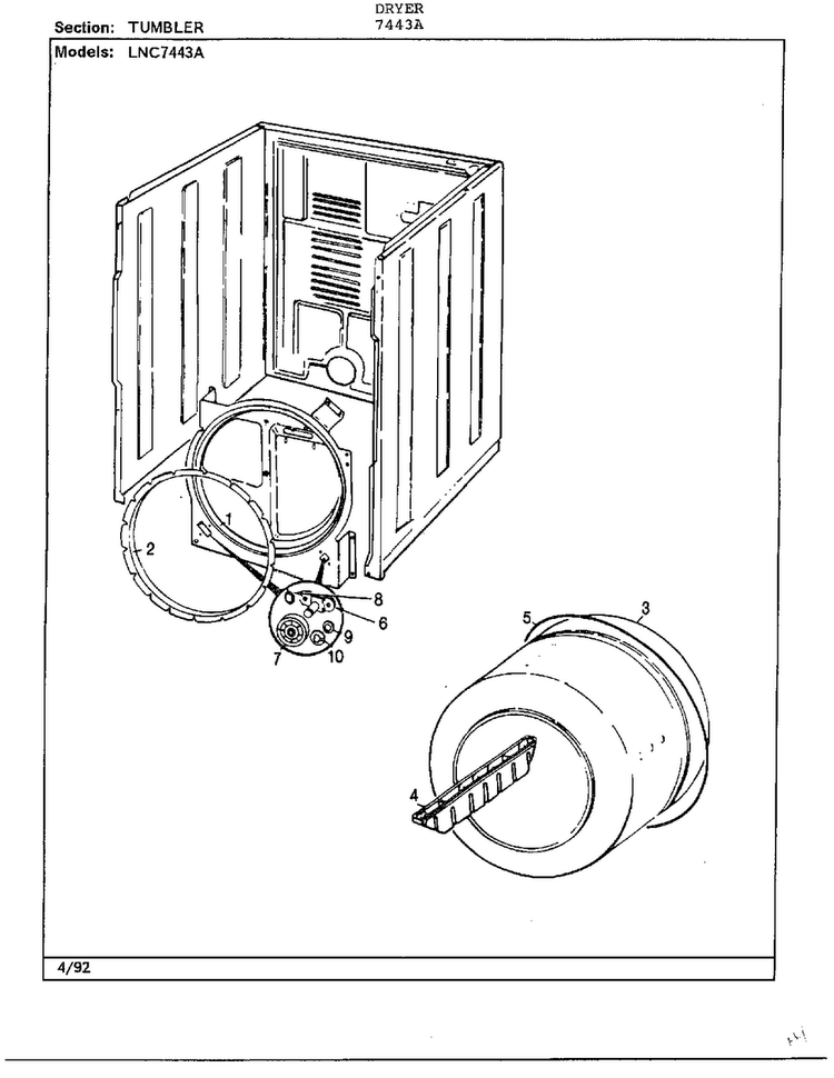 Tumbler Diagram and Parts List for 7443A  Norge Dryer