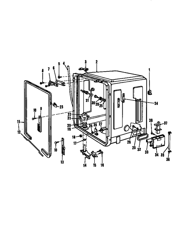 Tub Details Diagram and Parts List for DCR-225-1C-OM  Caloric Dishwasher