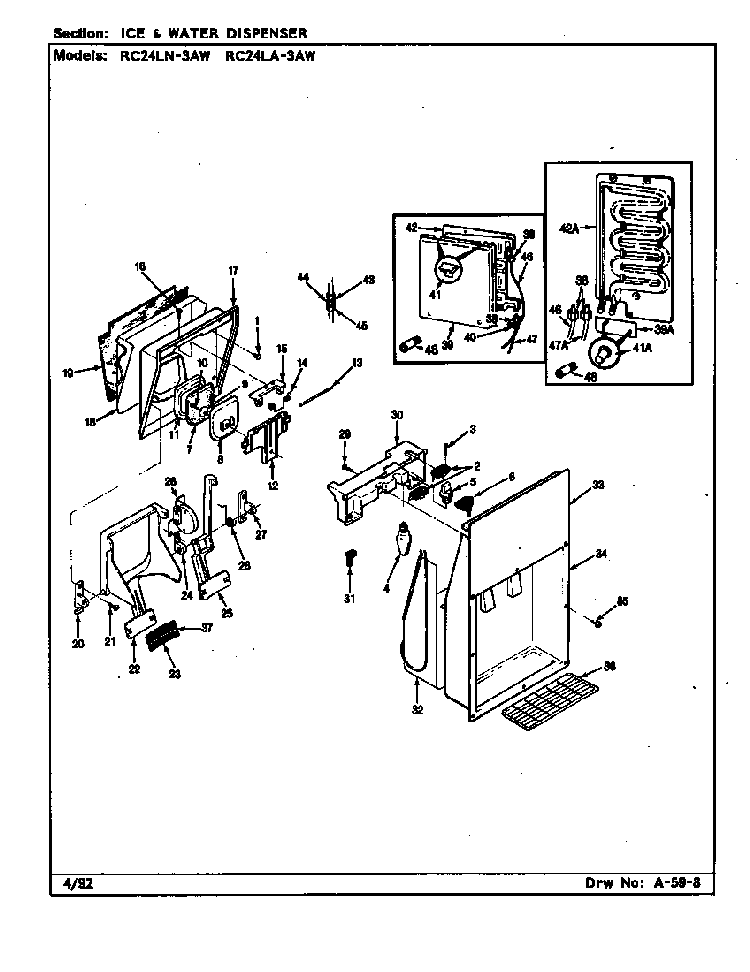 Ice & Water Dispenser Diagram and Parts List for RC24LA-3AW BS81D Magic Chef Refrigerator