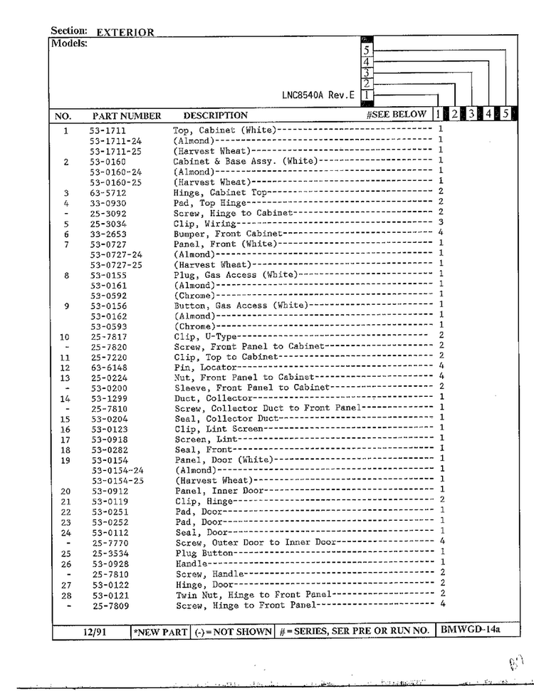 Exterior Page 4 Diagram and Parts List for 8540A REV E Norge Dryer