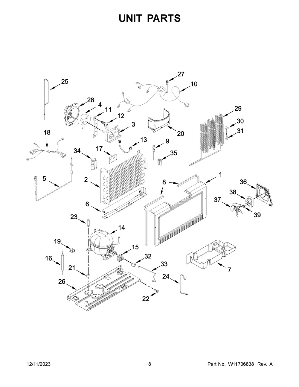 Unit Parts Diagram and Parts List for AZF33X20DW08  Amana Freezer