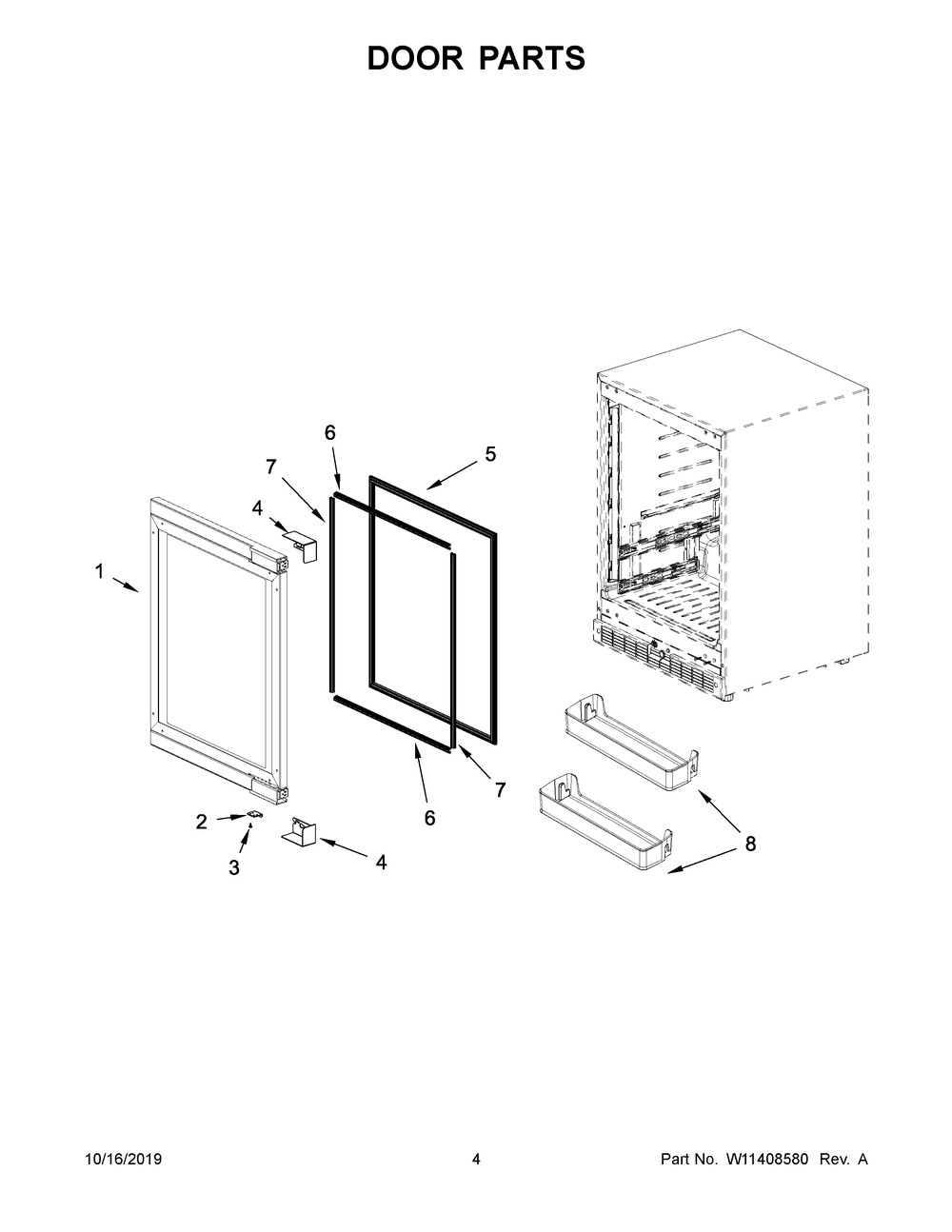 Door Parts Diagram and Parts List for JURFL242HX00  Maytag Wine and Beverage Cooler