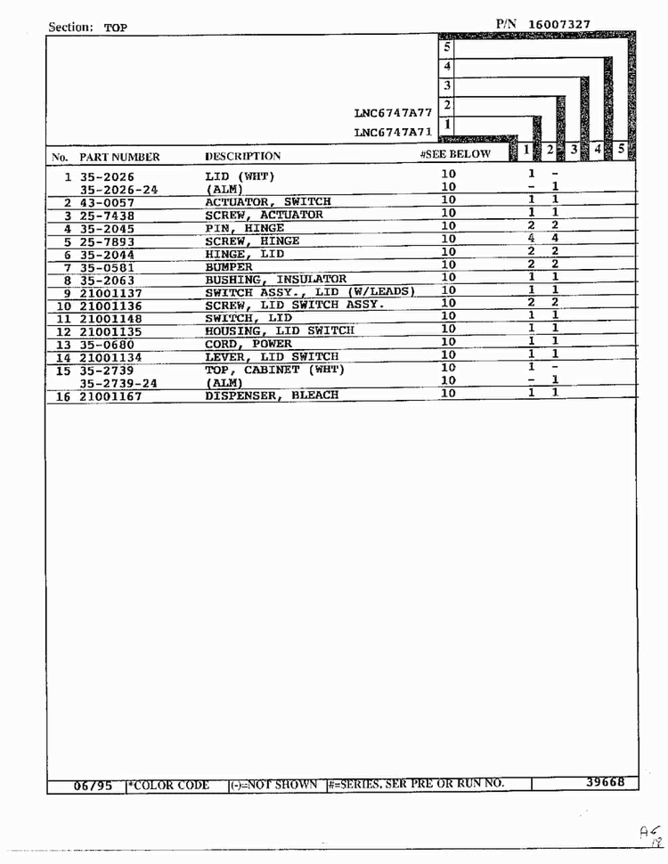 Top Page 2 Diagram and Parts List for 6747A77  Norge Washer