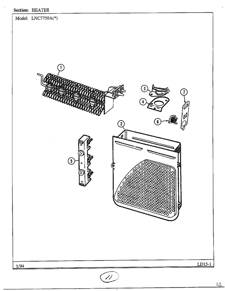 Heater Diagram and Parts List for 7750A  Norge Dryer