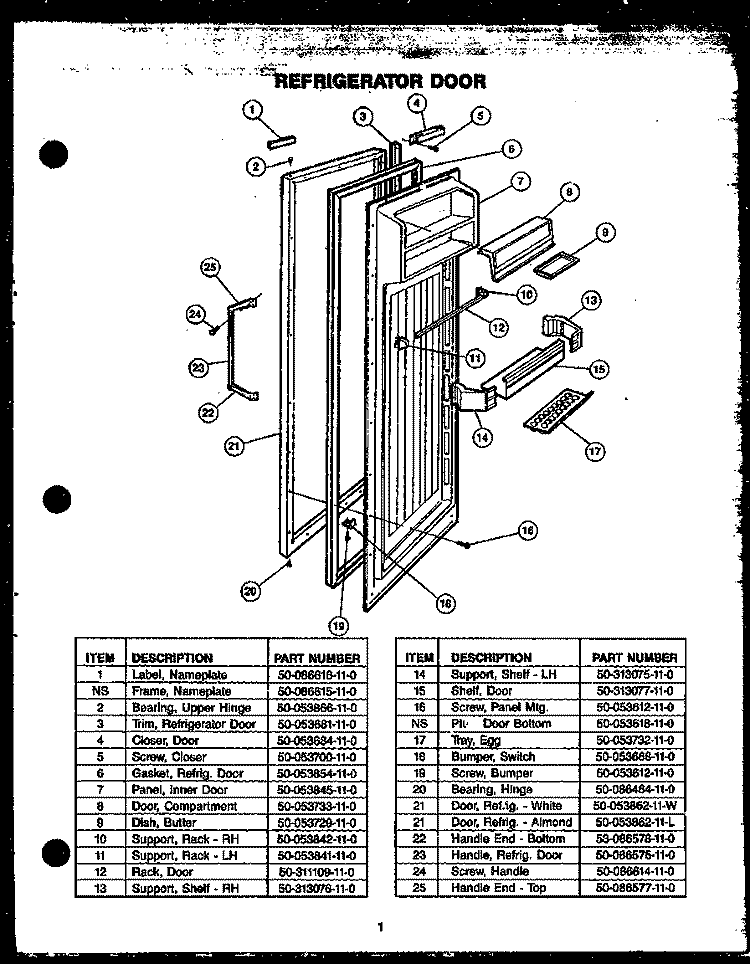 REF DOOR Diagram and Parts List for GFD240/MN04  Caloric Refrigerator