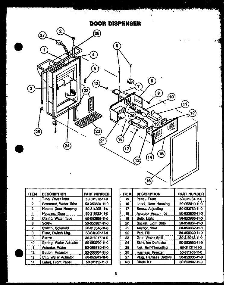 DOOR DISPENSER Diagram and Parts List for GFD240/MN04  Caloric Refrigerator