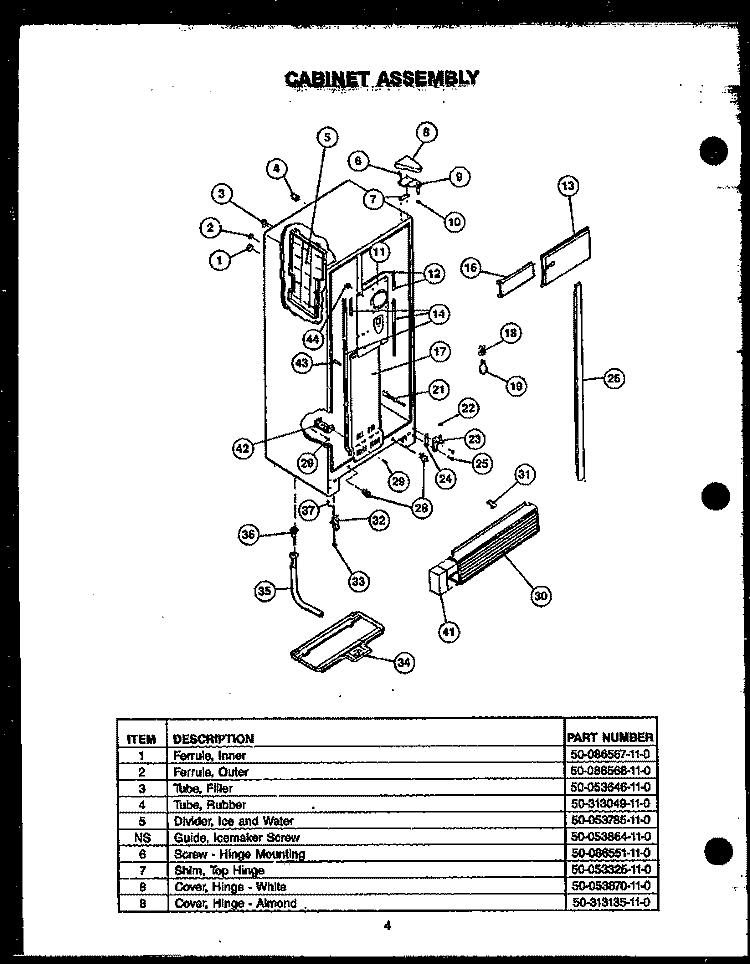 CABINET ASSY Diagram and Parts List for GFD240/MN04  Caloric Refrigerator