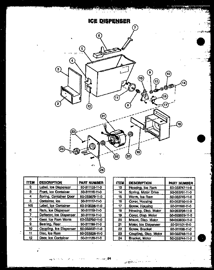 ICE DISPENSER Diagram and Parts List for GFD240/MN04  Caloric Refrigerator