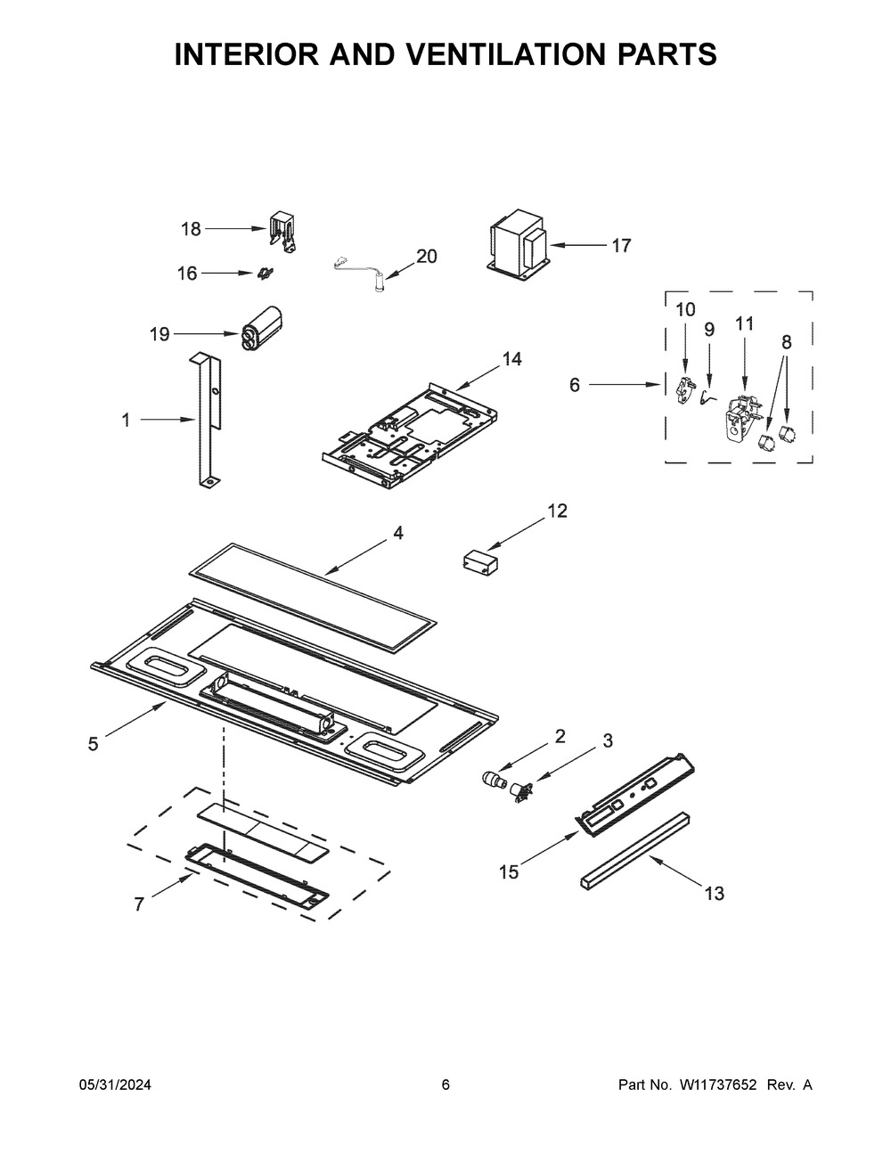 Interior And Ventilation Parts Diagram and Parts List for AMV2307PFB08  Amana Microwave
