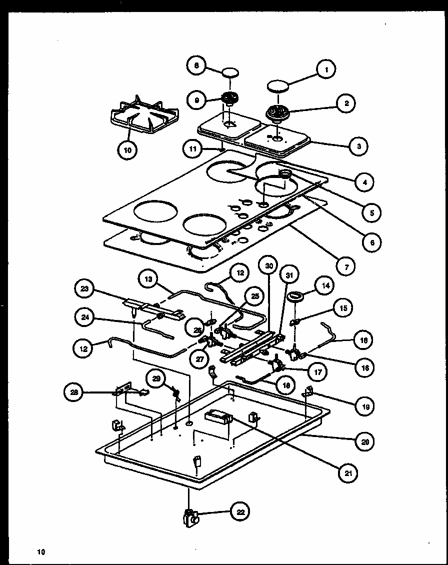 Section 4 Diagram and Parts List for RTG350UD-P1131491ND  Caloric Cooktop
