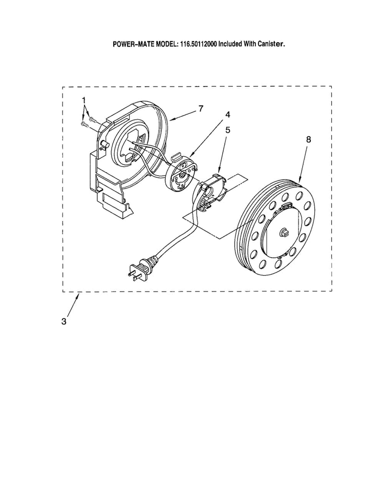 Power Cord Reel Diagram and Parts List for 11620112000  Kenmore Canister Vacuum