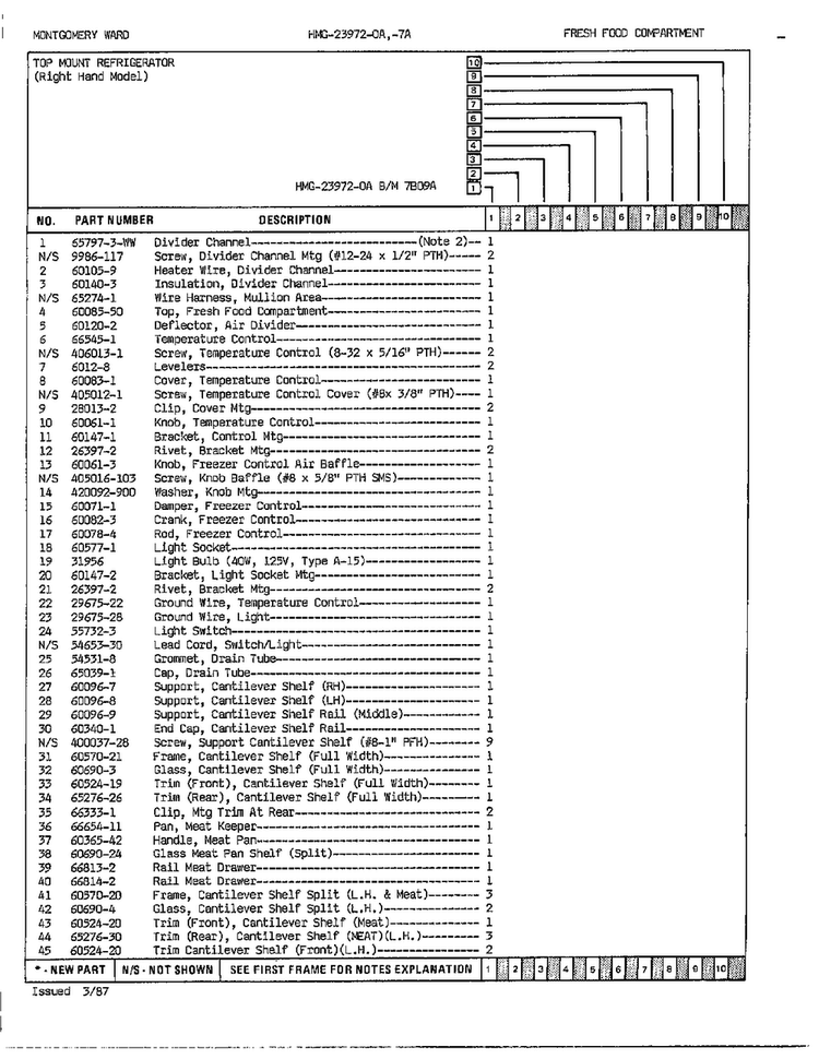 Fresh Food Compartment Page 2 Diagram and Parts List for 23972A  Admiral Refrigerator